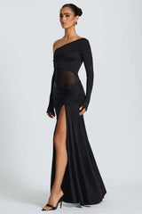 Sheer Pleated Off Shoulder Party Dress
