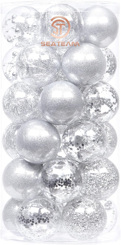 24 Count Shatterproof Clear Plastic Christmas Ball Ornaments with Gold Decorations