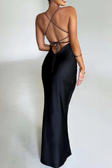 Back Tie Spaghetti Strap Formal Dress S / Black