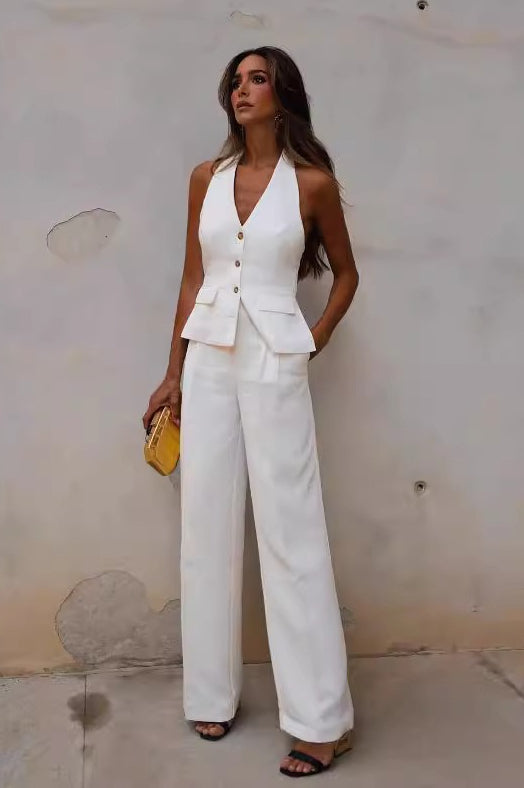 Open Back Halter Two Piece Vest Pants Set Main image
