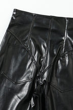PU Leather Front Zipper Slim Fit Pants