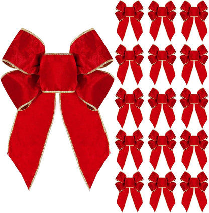 Red Velvet Bow Knots - 16 Pack for Home Christmas Decor