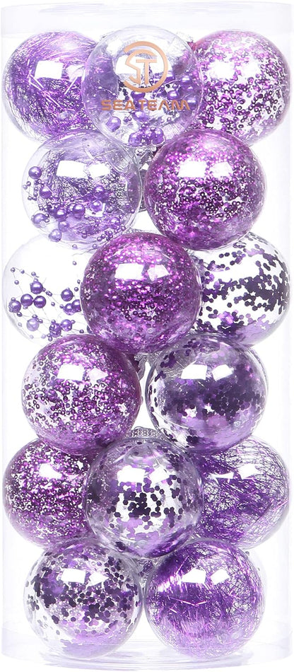 24 Count Shatterproof Clear Plastic Christmas Ball Ornaments with Gold Decorations