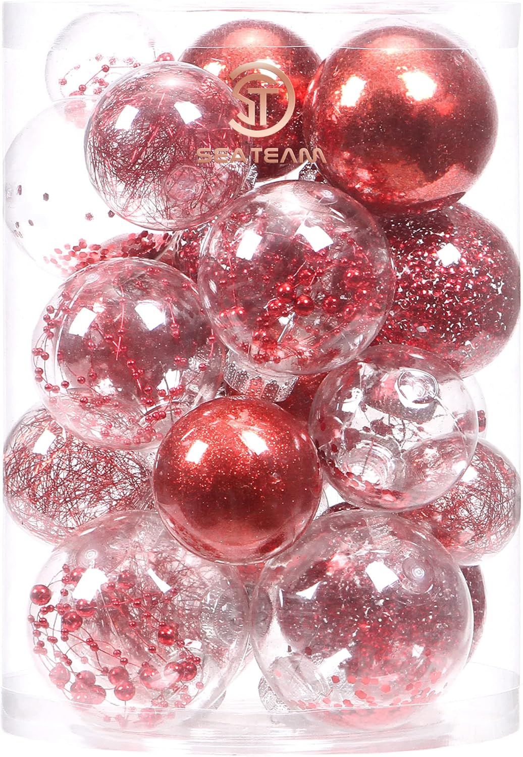 24 Count Shatterproof Clear Plastic Christmas Ball Ornaments with Gold Decorations