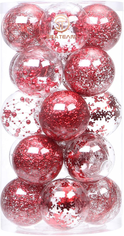 24 Count Shatterproof Clear Plastic Christmas Ball Ornaments with Gold Decorations