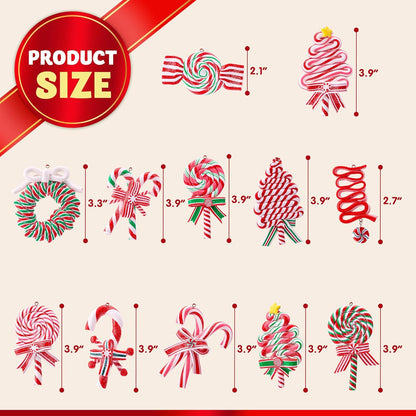 Christmas Candy Cane Ornament Set with Wreaths, Lollipop, and Trees Designs