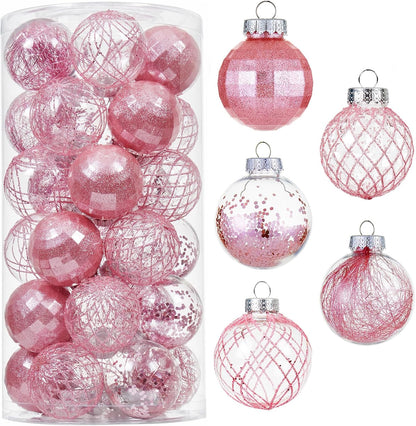 Clear Plastic Christmas Ball Ornaments Set - Red, Shatterproof