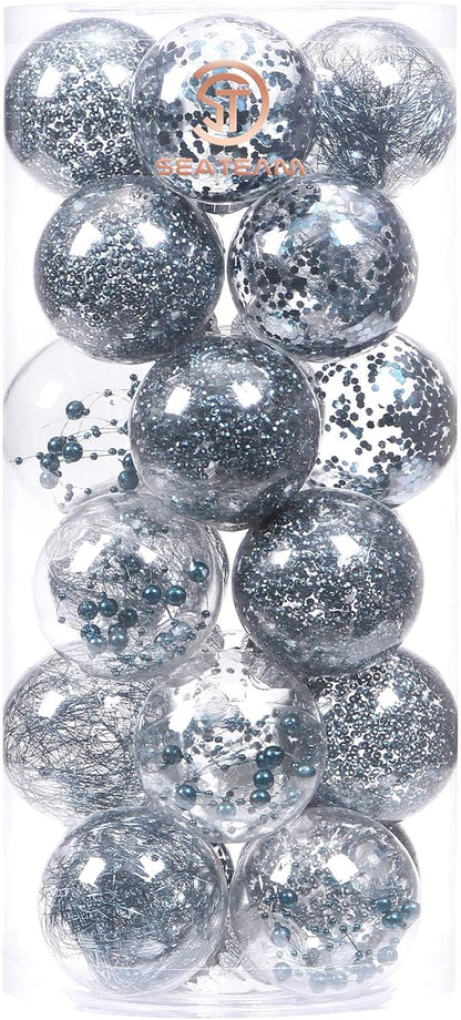 24 Count Shatterproof Clear Plastic Christmas Ball Ornaments with Gold Decorations