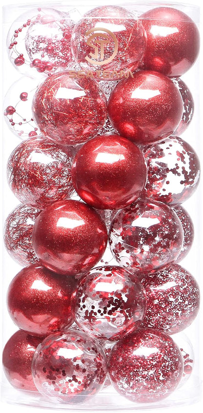 24 Count Shatterproof Clear Plastic Christmas Ball Ornaments with Gold Decorations