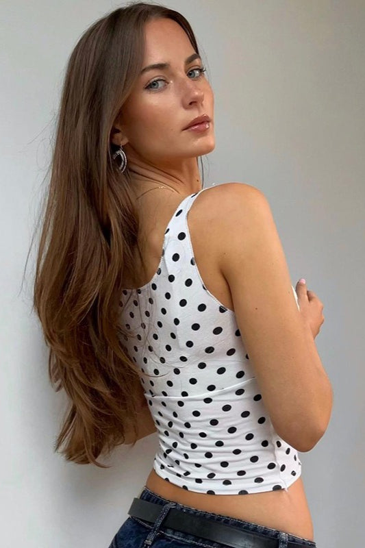 Polka Dot Contrast V Neck Sleeveless Crop Top Secondary image