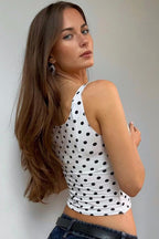 Polka Dot Contrast V Neck Sleeveless Crop Top