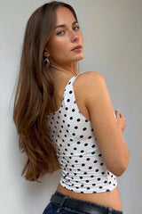 Polka Dot Contrast V Neck Sleeveless Crop Top
