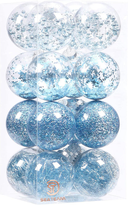 24 Count Shatterproof Clear Plastic Christmas Ball Ornaments with Gold Decorations