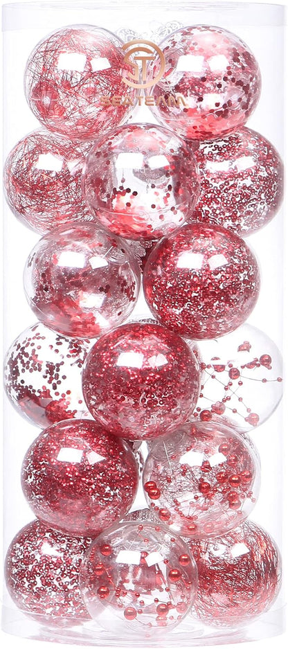 24 Count Shatterproof Clear Plastic Christmas Ball Ornaments with Gold Decorations