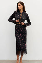 Button Front Floral Long Sleeve Blouse Skirt Set