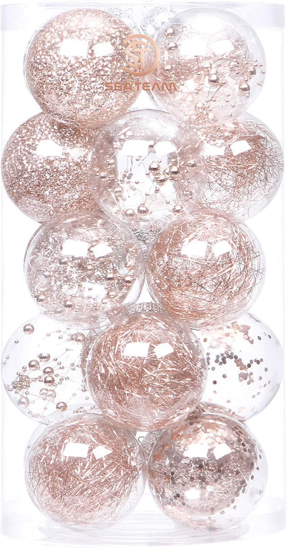 24 Count Shatterproof Clear Plastic Christmas Ball Ornaments with Gold Decorations