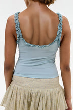 Polka Dot Ruffle Strap Ruched Cami