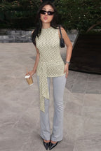 Beige Polka Dot Waist Tie Tank Top