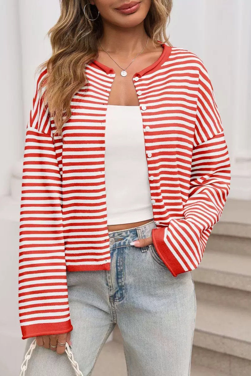 Striped Color Block Cardigan S / Red Main image