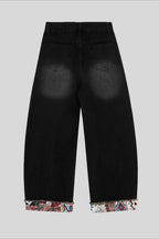Pattern Patch Ankle Barrel Leg Jeans