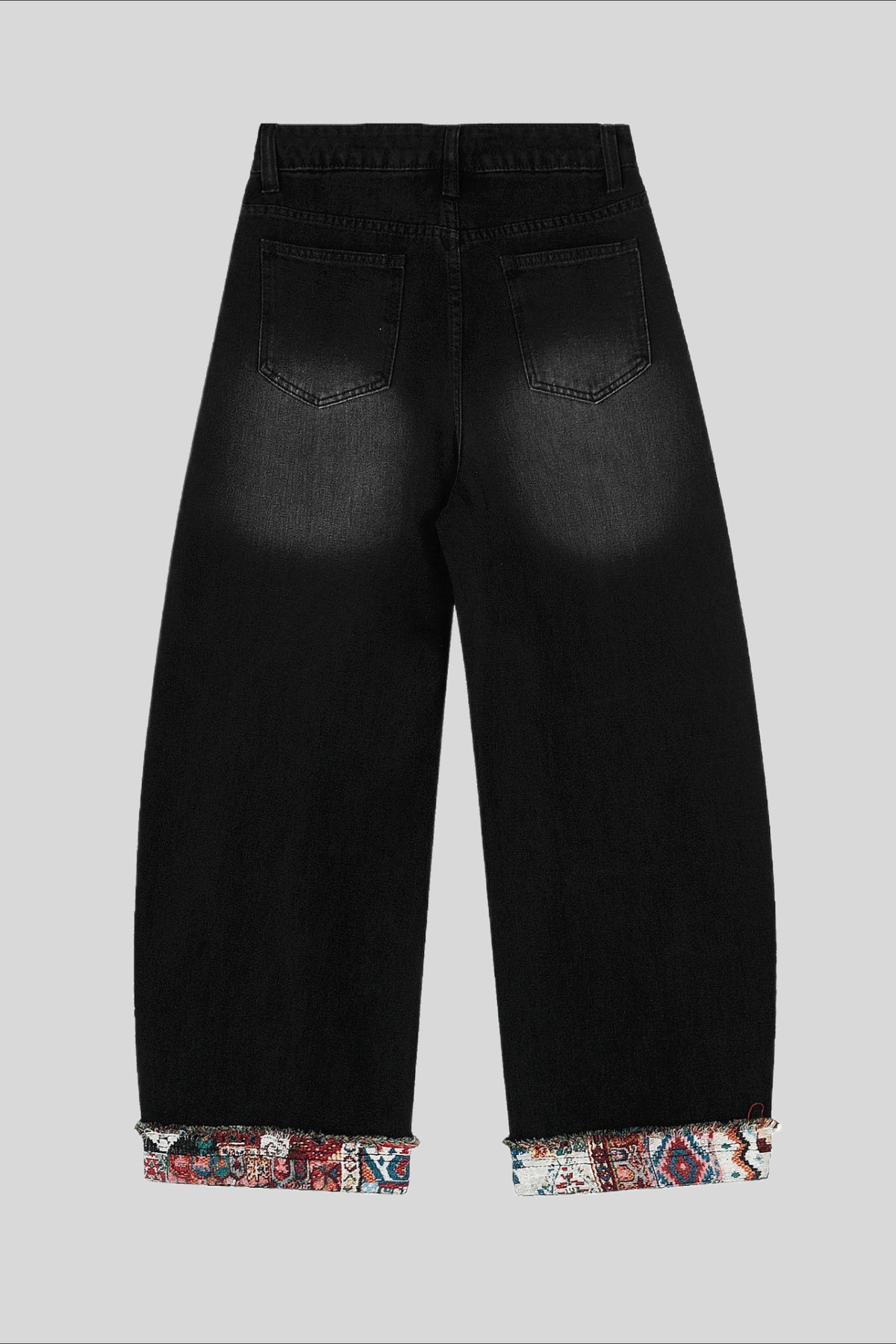 Pattern Patch Ankle Barrel Leg Jeans
