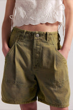 Utility Pockets Washed Denim Bermuda Shorts
