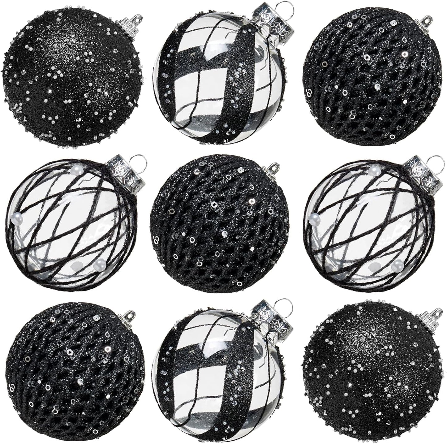 Large Shatterproof Foam Christmas Ball Ornaments - Clear Plastic Glitter Hanging Balls for Xmas Holiday Party Home Decor (Champagne) - Set of 9