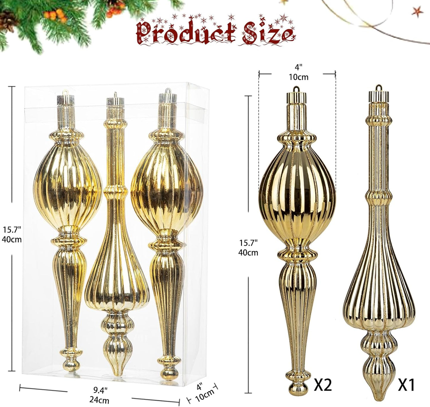 Shatterproof Finial Drop Ornaments - Set of 3