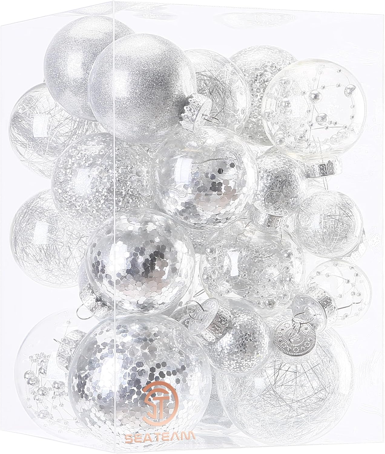 24 Count Shatterproof Clear Plastic Christmas Ball Ornaments with Gold Decorations