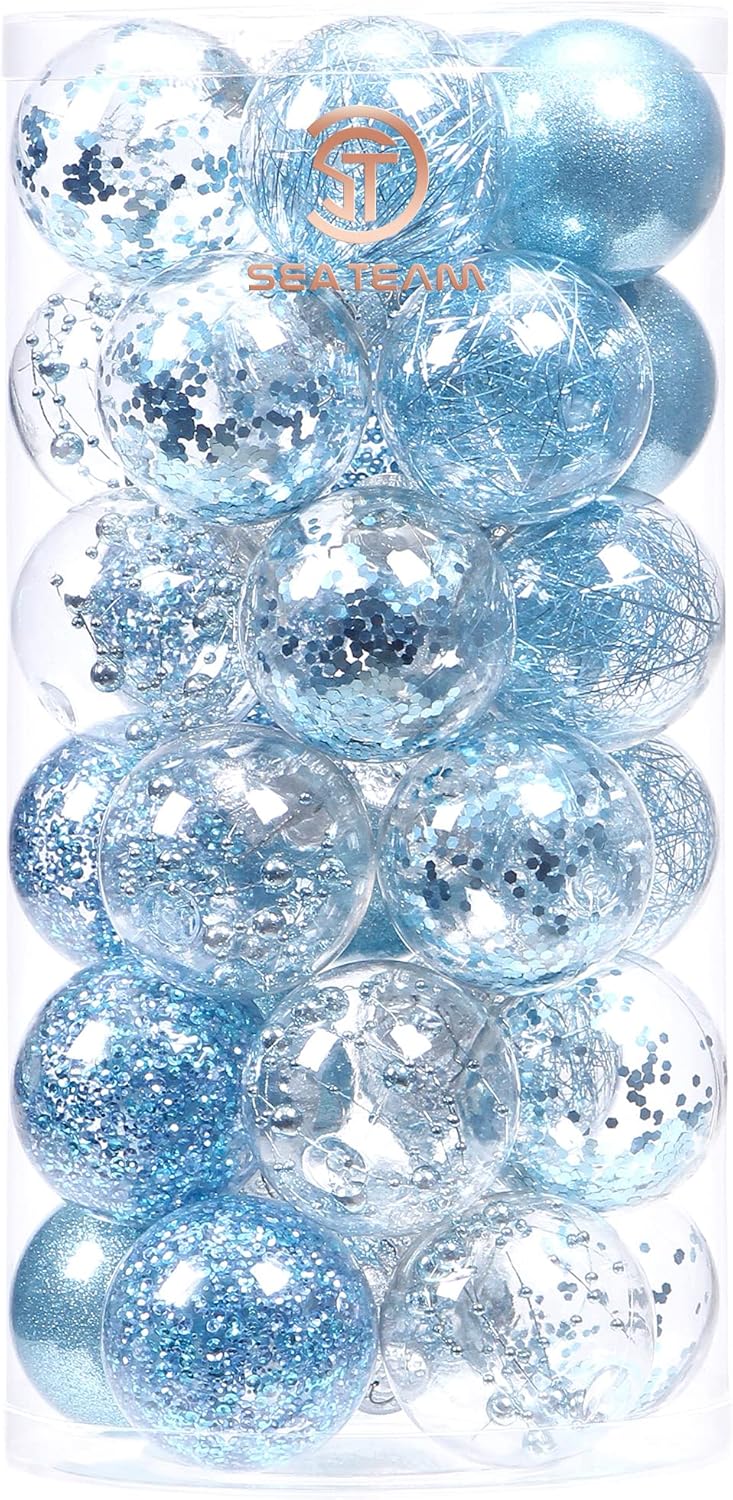 24 Count Shatterproof Clear Plastic Christmas Ball Ornaments with Gold Decorations