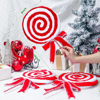 Large Woolen Candy Cane Lollipop Spray Christmas Ornaments - Holiday Party Decor