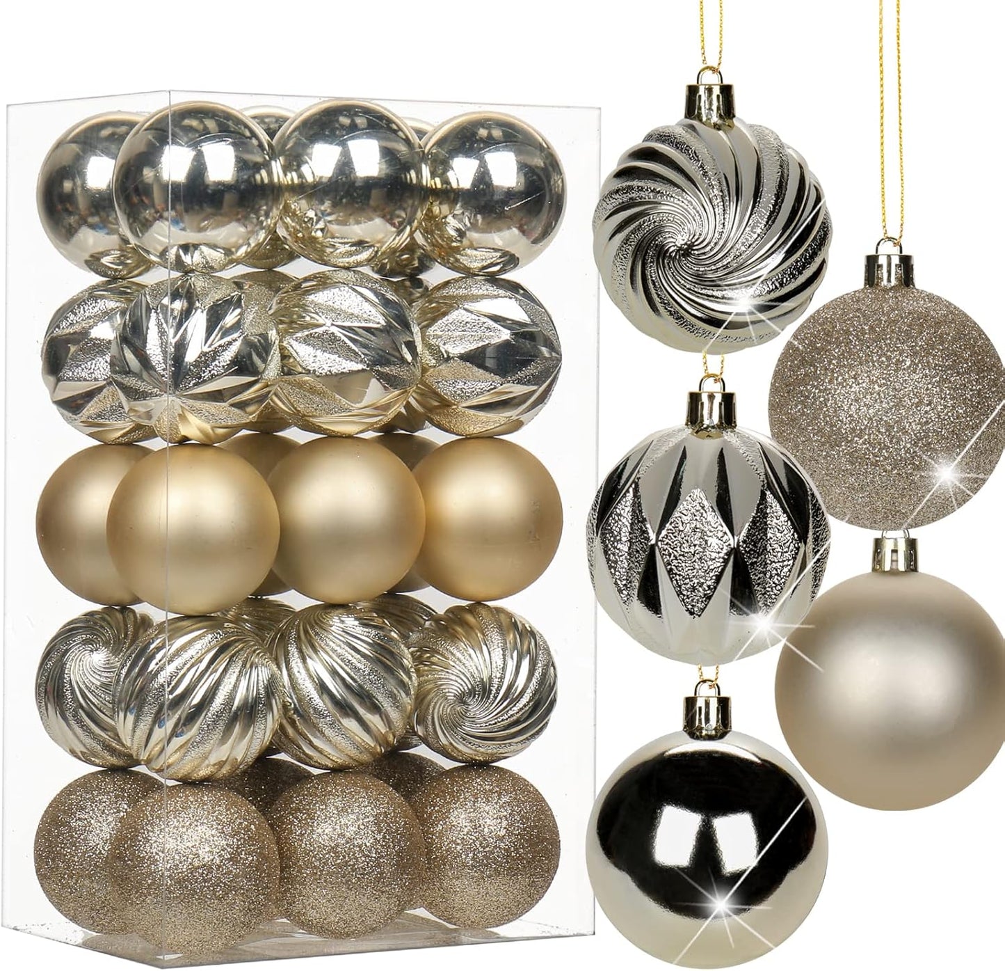 Shatterproof Gold Christmas Ball Ornaments - Set of 30