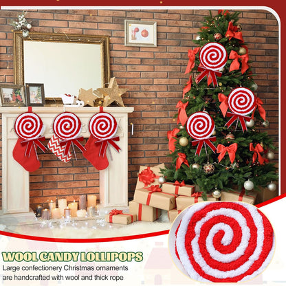 Large Woolen Candy Cane Lollipop Spray Christmas Ornaments - Holiday Party Decor