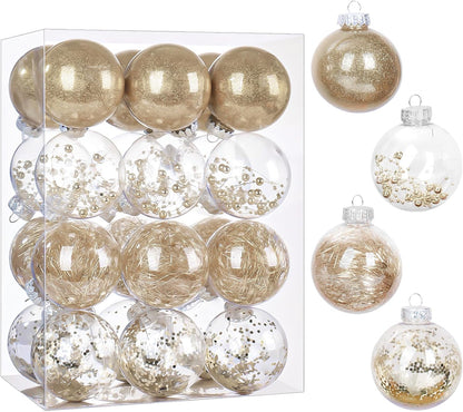 24 Shatterproof Clear Plastic Christmas Ball Ornaments