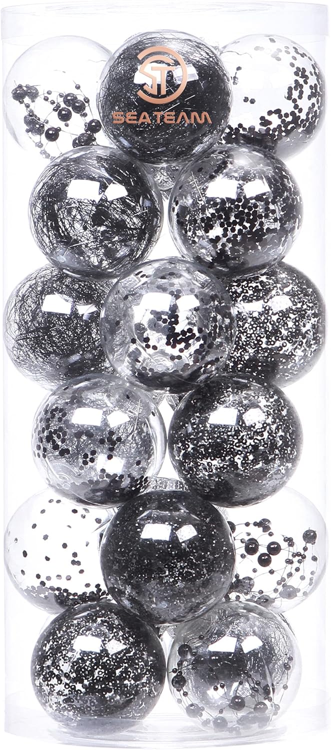 24 Count Shatterproof Clear Plastic Christmas Ball Ornaments with Gold Decorations