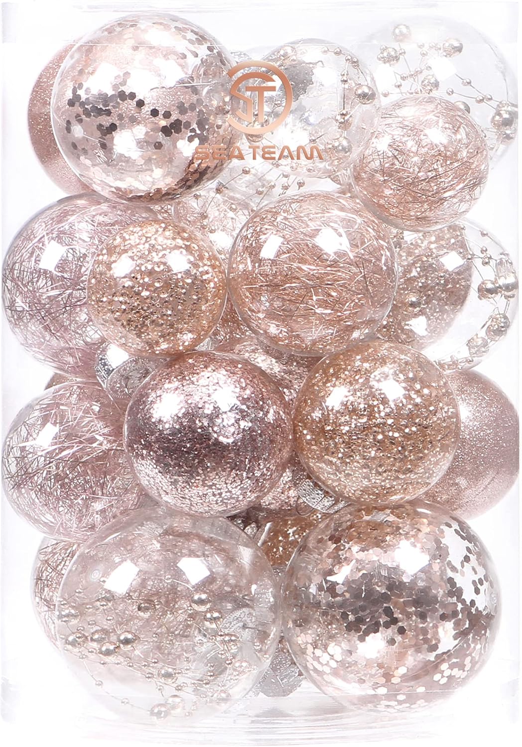 24 Count Shatterproof Clear Plastic Christmas Ball Ornaments with Gold Decorations