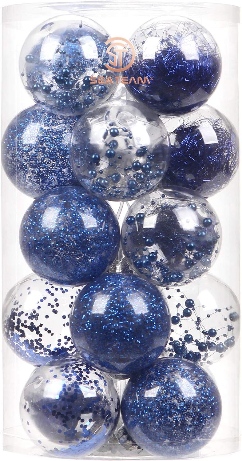 24 Count Shatterproof Clear Plastic Christmas Ball Ornaments with Gold Decorations