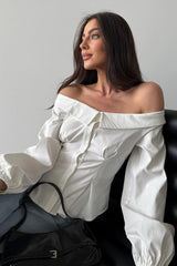 Off Shoulder Boat Neck Blouse