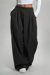 Mid Rise Pleated Fluid Wide Leg Pants