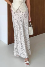 Elegant Satin Polka Dot Mermaid Maxi Skirt