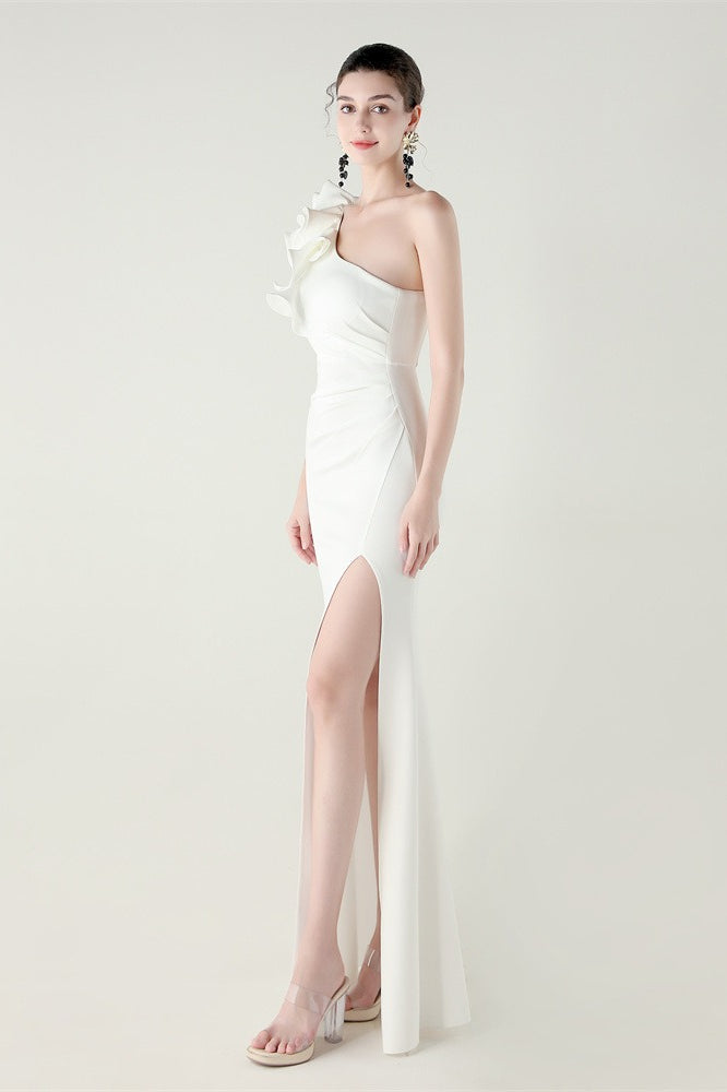 Ruffled Floral One Shoulder Satin Party Dress Secondary image