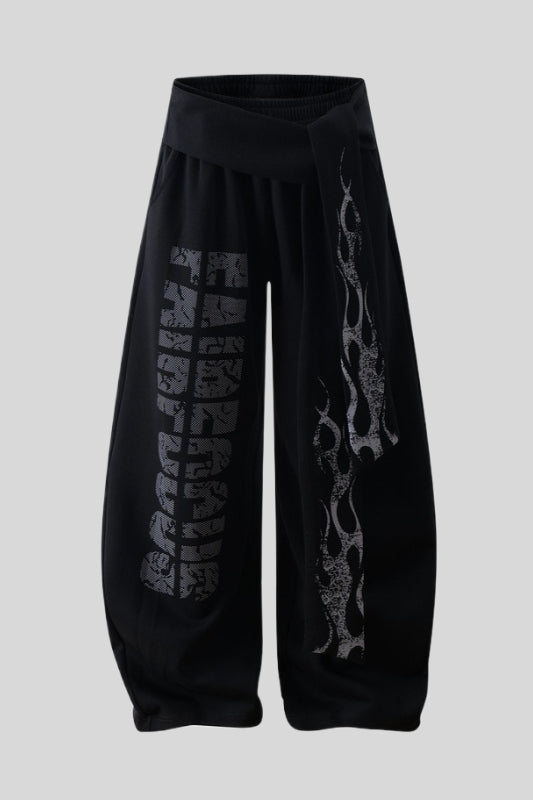Flame Typography Wide Leg Sweatpants