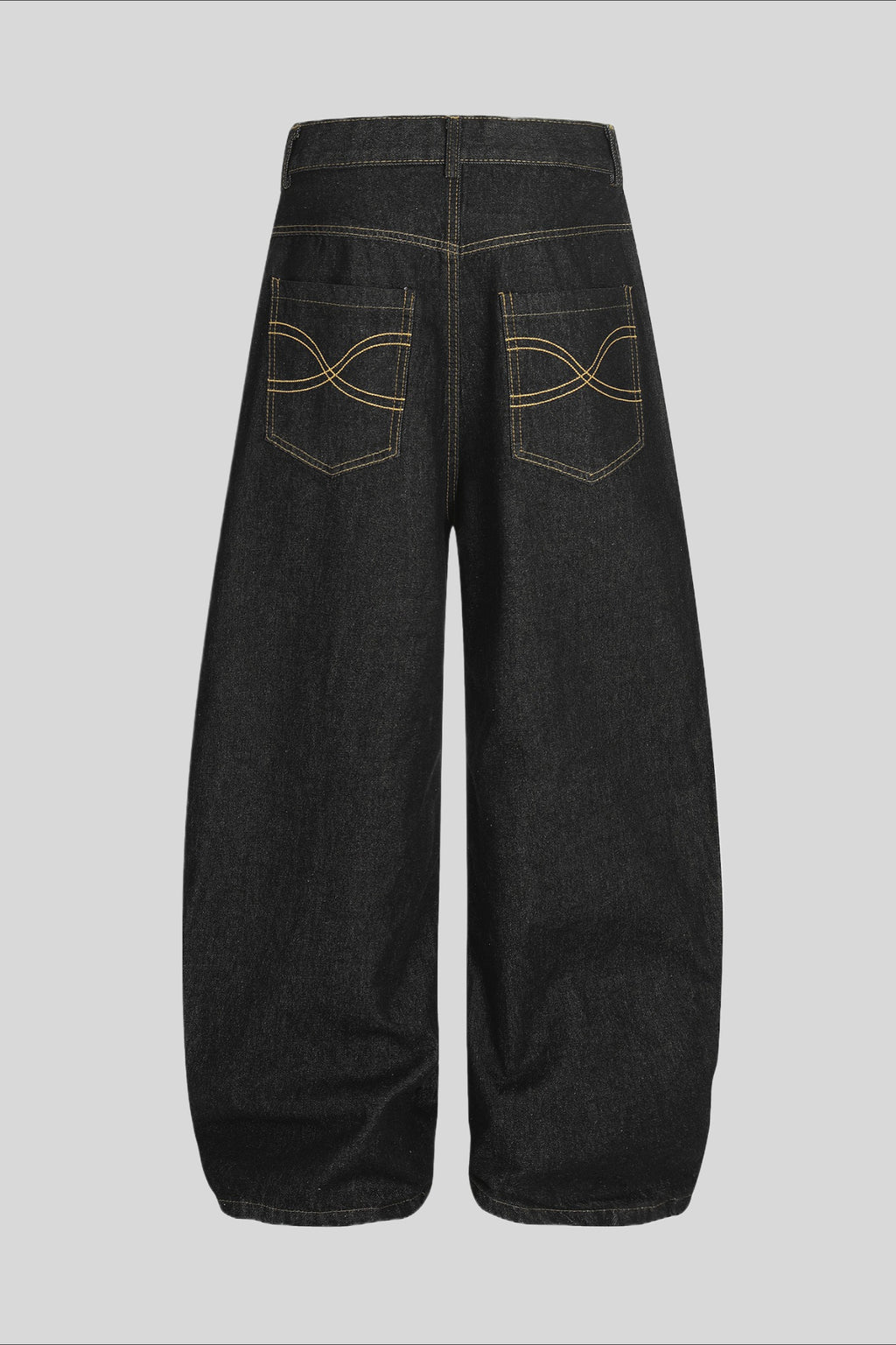 Gold Script Embroidered Barrel Leg Jeans