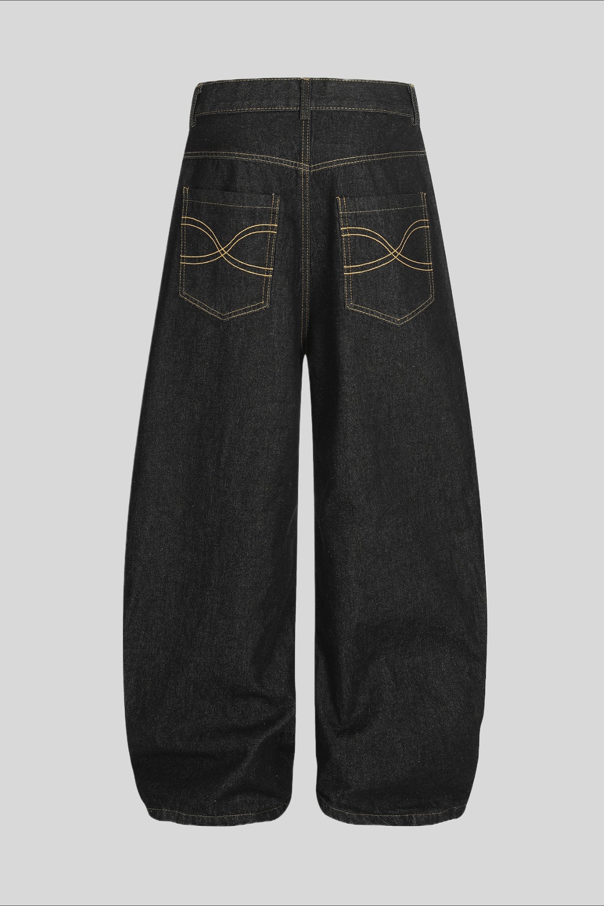 Gold Script Embroidered Barrel Leg Jeans