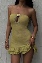 Green Hollow Out Strapless Bodycon Mini Dress