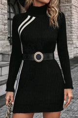Slim Fit Long Sleeve Knit Sweater Dress S / Black