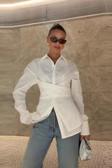 Waist Defining Tie Slim Fit Blouse