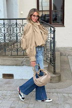 Short Khaki Puff Sleeve Trench Coat coats