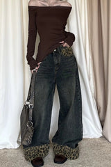 Vintage Leopard Print Cuff Relaxed Jeans