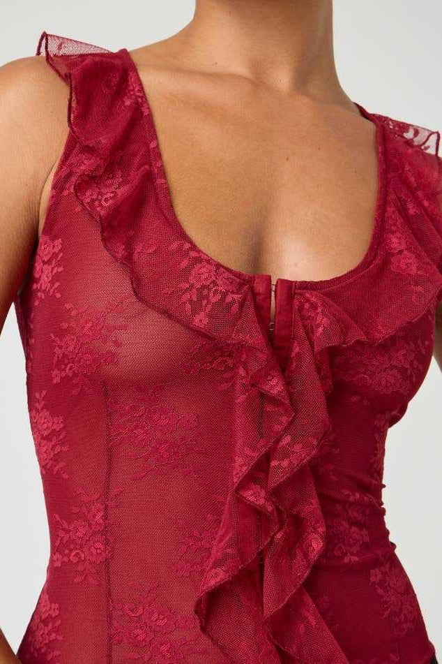 Chic Ruffle Detail Lace Up Corset Tank Top